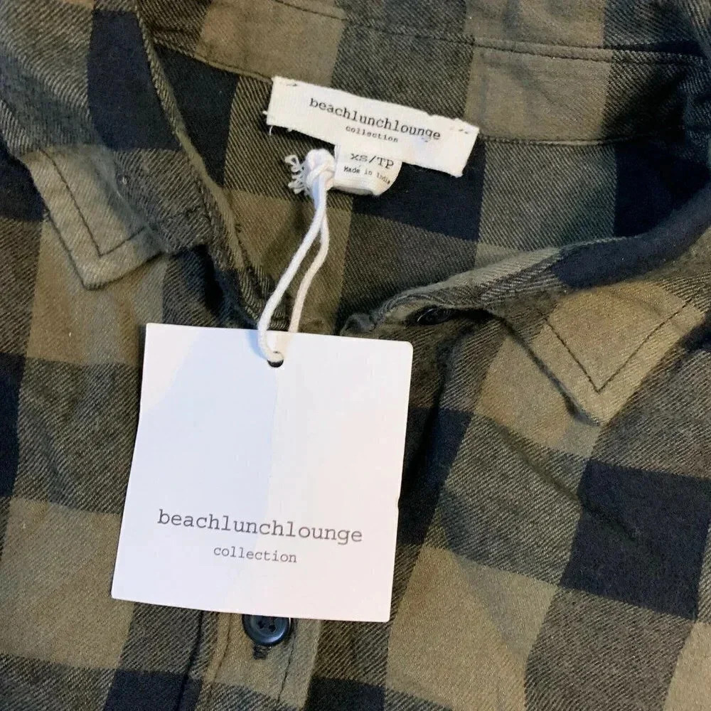 BeachLunchLounge Tammy Plaid Peplum Blouse Olive - Picture 2 of 4